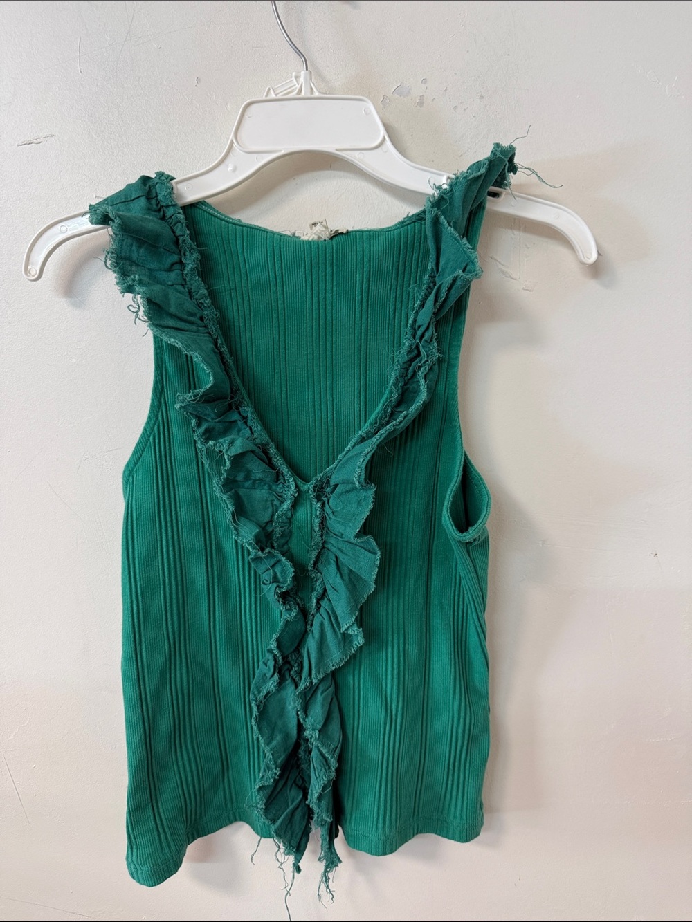 Pilcro Teal Ribbed Ruffle Tank